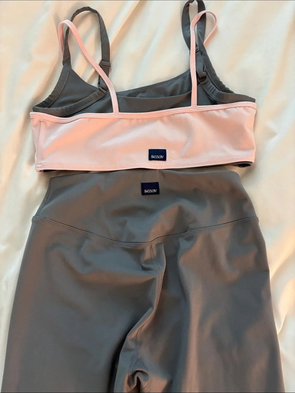 Seaav Pink & Gray Athletic Bra and Gray Leggings Set large bra medium leggings